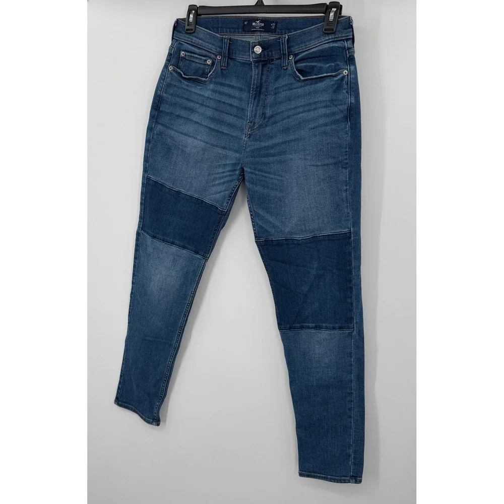 Hollister Taper Advanced Stretch Patchwork Jeans Mens 33x32 Medium Wash Blue